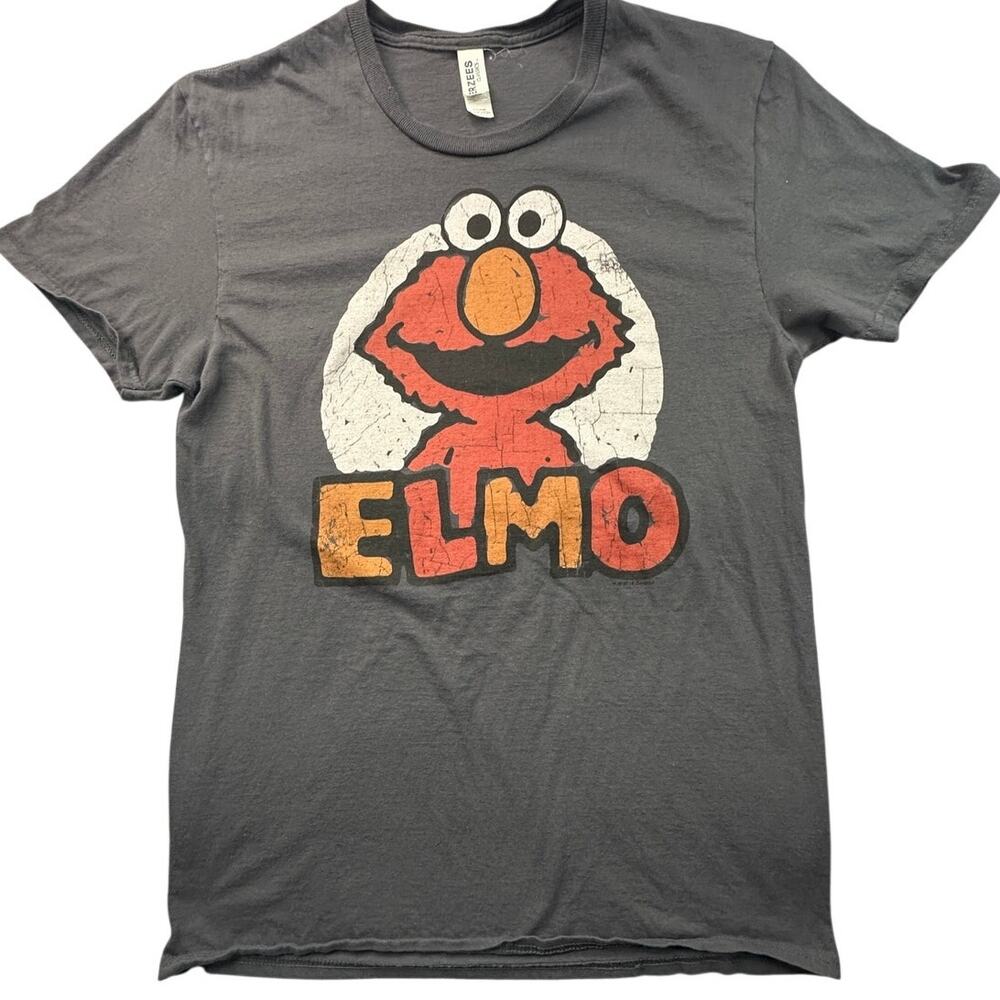 Sesame Street Elmo Graphic T-Shirt Distressed Gray Cotton S